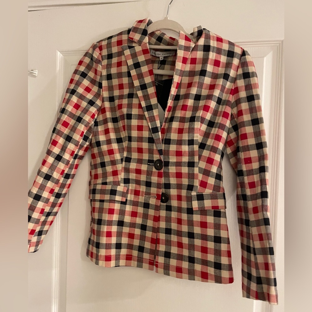 English Factory Red and Black Checkered Blazer